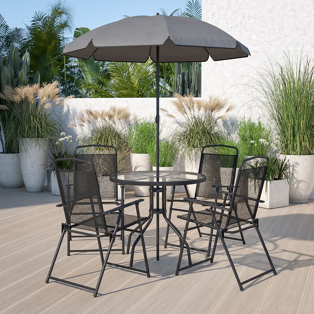 Flash Furniture Nantucket 6 Piece Black, Round Outdoor Dining Table For 6 Canada
