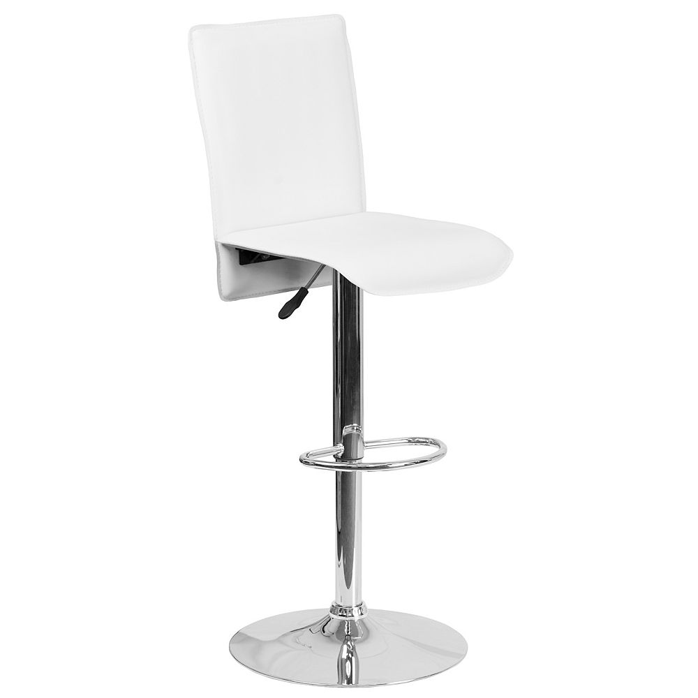 Flash Furniture Contemporary White Vinyl Adjustable Height Barstool with Extended Back and