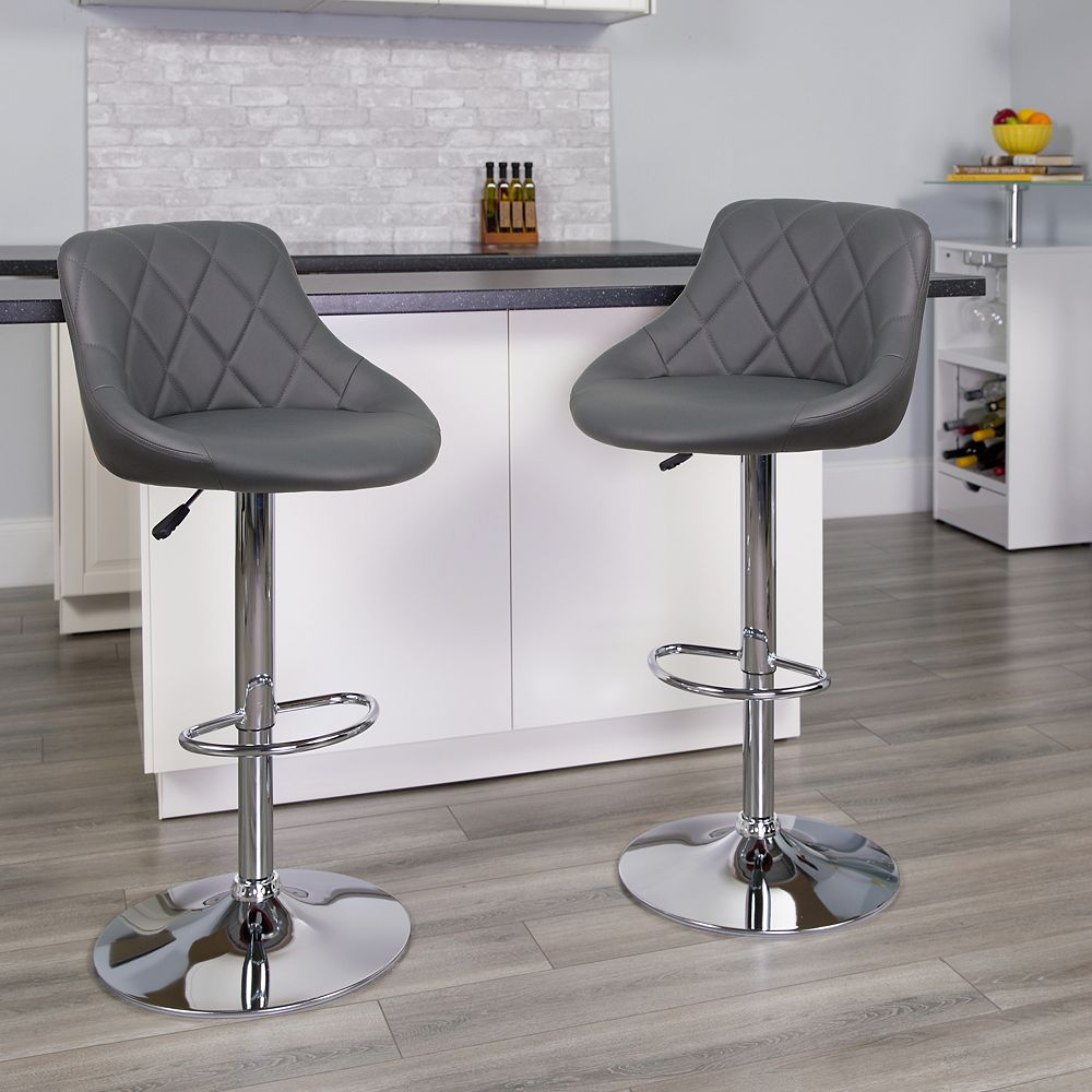 Flash Furniture Contemporary Gray Vinyl Bucket Seat Adjustable Height Barstool With Chrome The Home Depot Canada