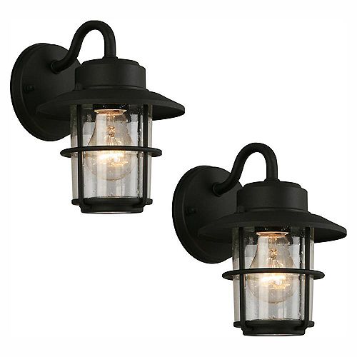 Small Exterior Wall Lantern in Black Finish (2-Pack)