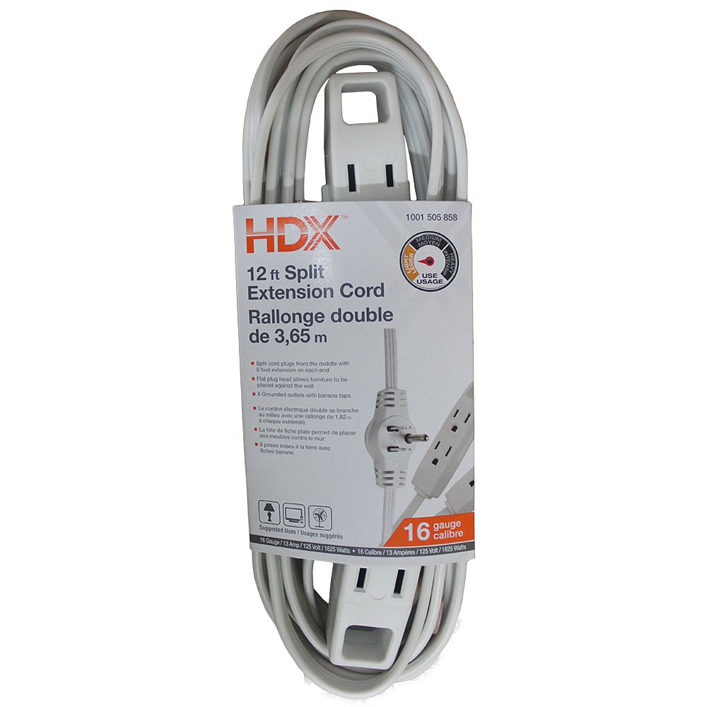 Hdx 12 Ft Split Extension Cord The Home Depot Canada