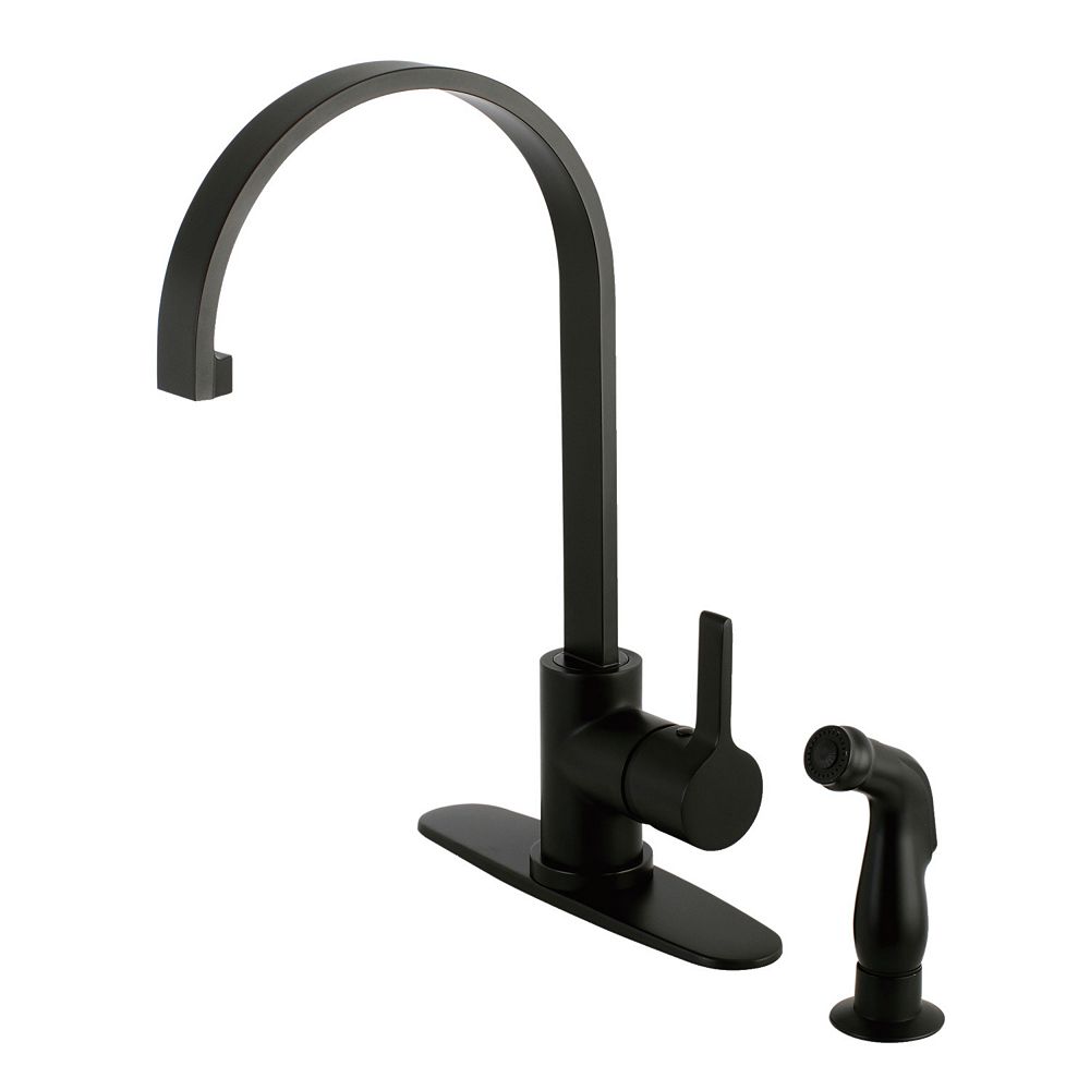 Kingston Brass Modern SingleHandle Standard Kitchen Faucet with Side Sprayer in Matte Bla