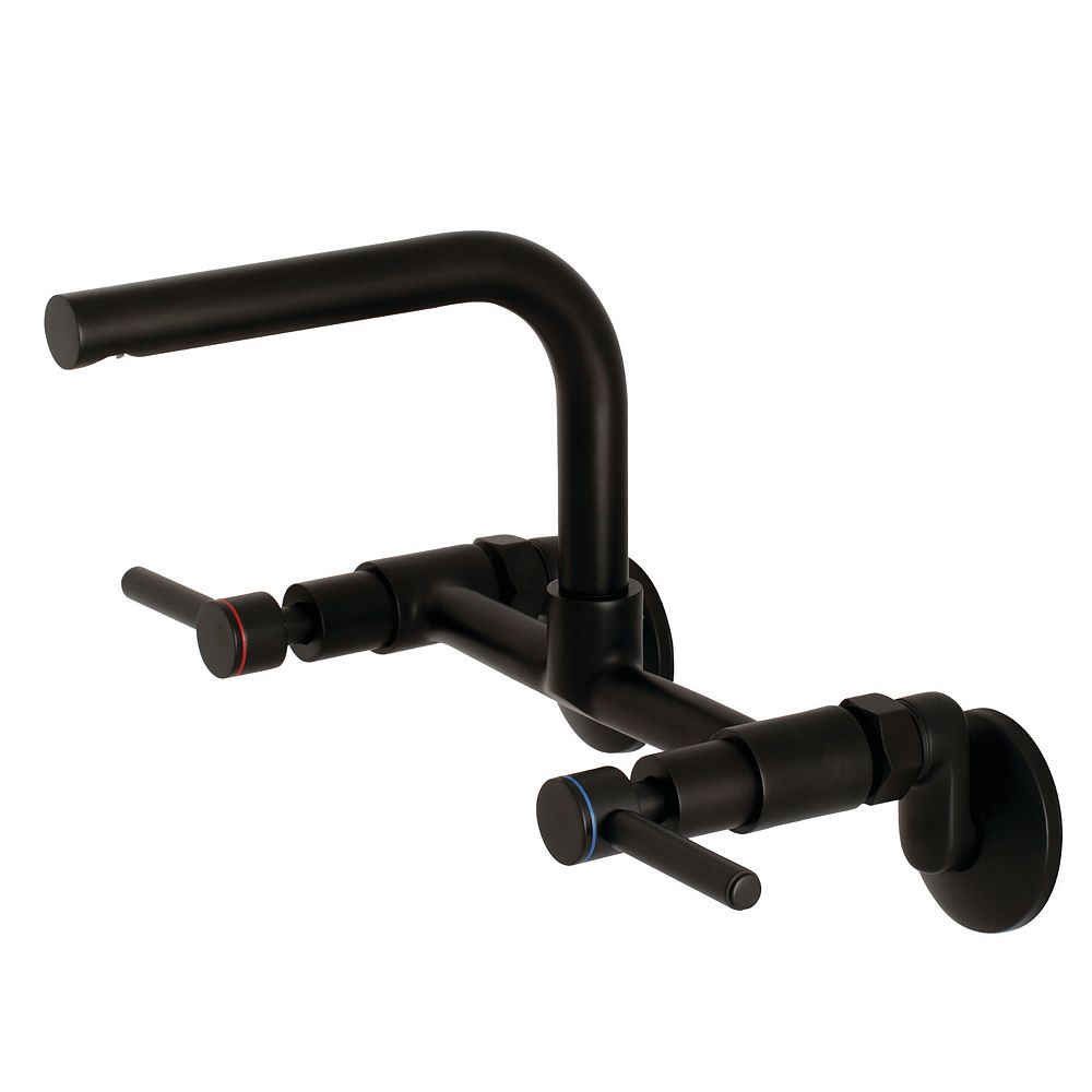 Kingston Brass Adjustable Center 2Handle WallMount Standard Kitchen Faucet in Matte Blac