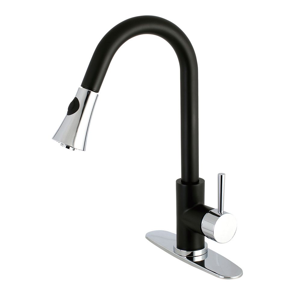 Kingston Brass Modern Single Handle Pull Down Sprayer Kitchen Faucet In Matte Black And Ch The Home Depot Canada