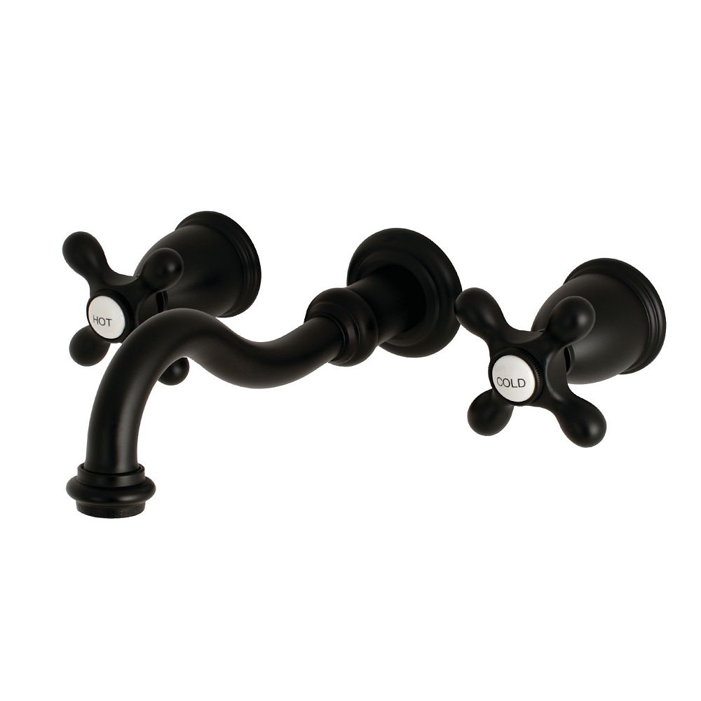 Kingston Brass 2 Handle Vessel Wall Mount Bathroom Faucet In Matte Black The Home Depot Canada 