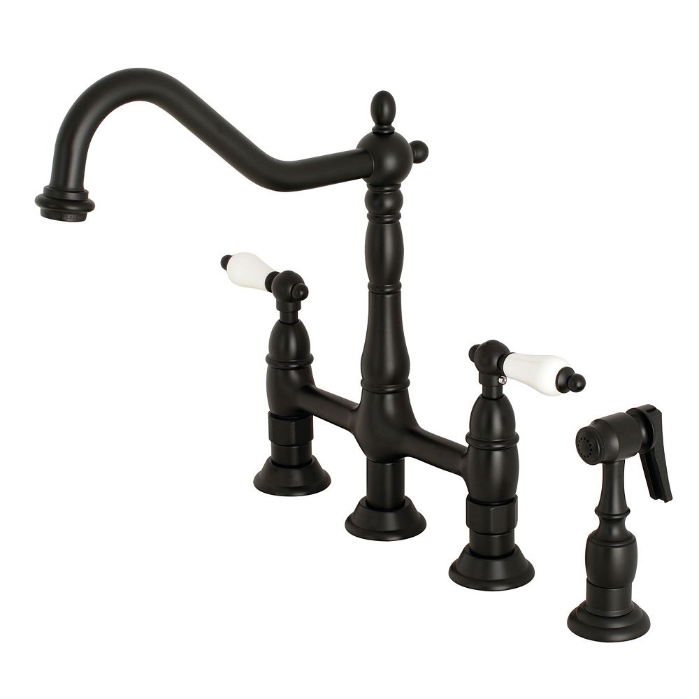 Kingston Brass Victorian Porcelain Lever 2 Handle Bridge Kitchen Faucet