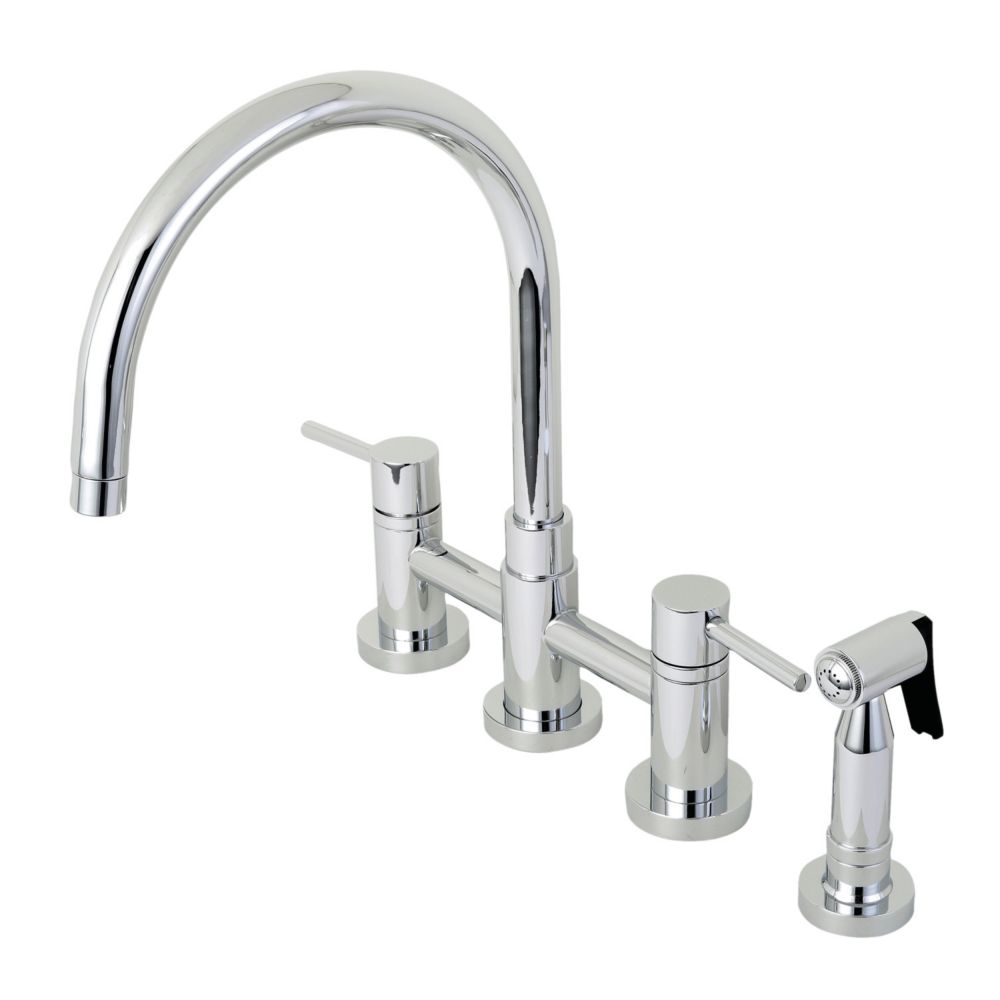 Kingston Brass Modern 2 Handle Bridge Kitchen Faucet With Side Sprayer   P 1001507080 