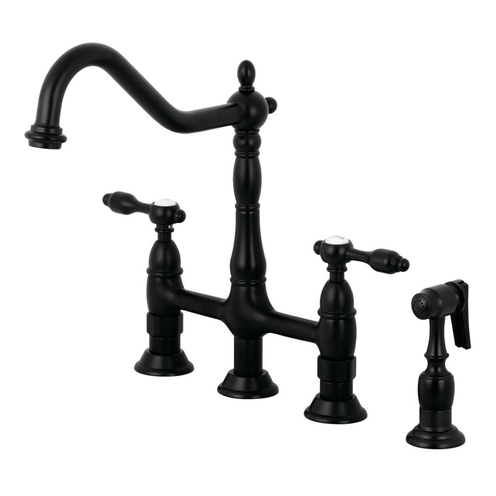 Kingston Brass French Country 2 Handle Bridge Kitchen Faucet With Side   P 1001507401 