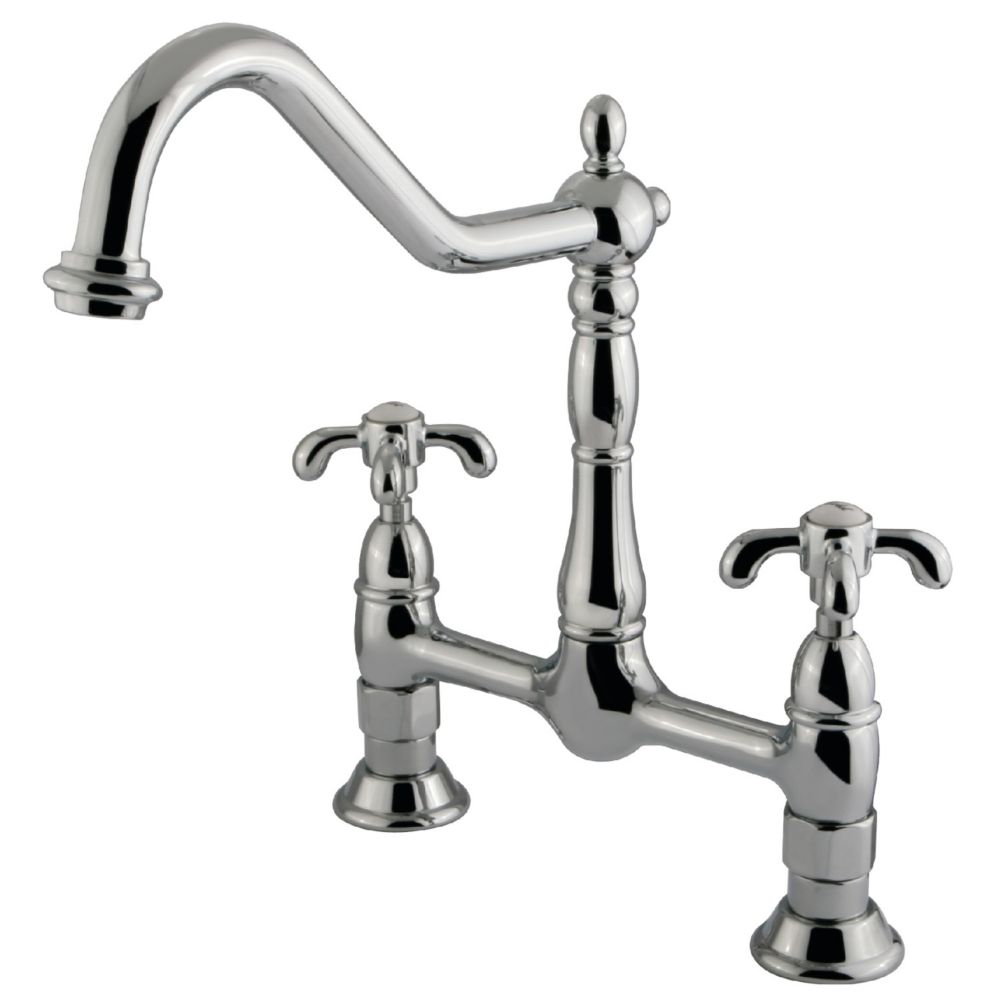 Kingston Brass Victorian 2 Handle Bridge Kitchen Faucet With Cross   P 1001507583 