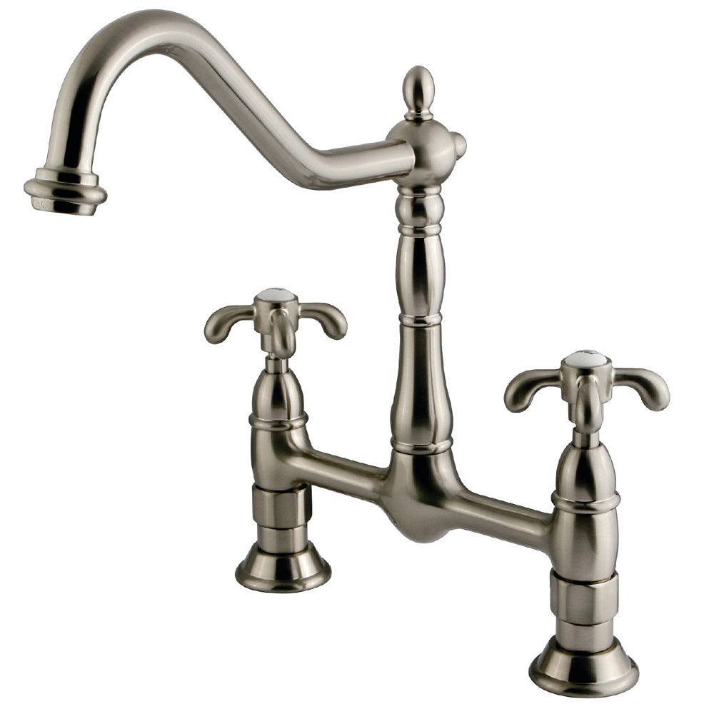 Kingston Brass Victorian 2 Handle Bridge Kitchen Faucet With Cross