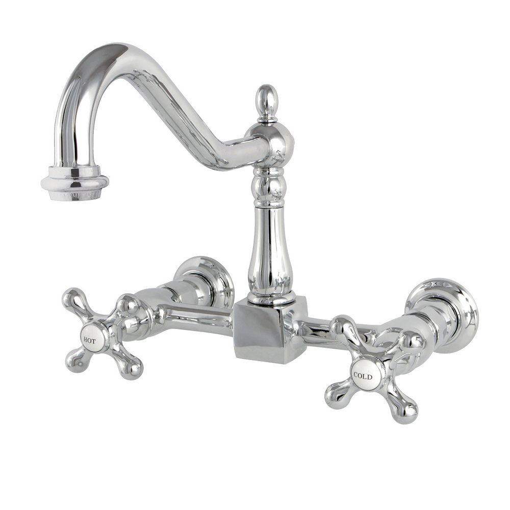 Kingston Brass Victorian Solid Cross 2-Handle Wall-Mount Kitchen Faucet