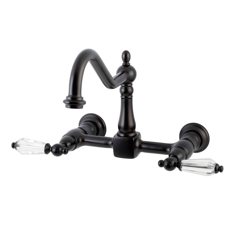 Kingston Brass Victorian Crystal 2-Handle Wall-Mount Standard Kitchen Faucet in Oil Rubbed ...