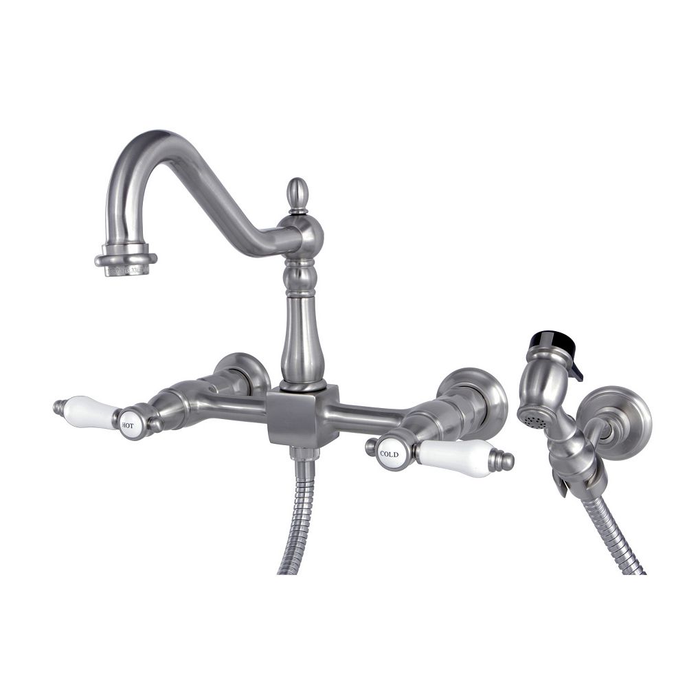 Kingston Brass Victorian 2-Handle Wall-Mount Kitchen Faucet with Side