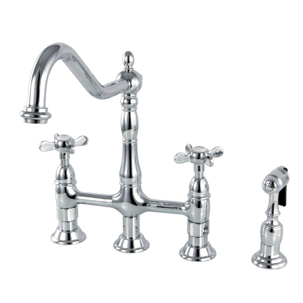 Kingston Brass Essex 2 Handle Bridge Kitchen Faucet With Cross Handle   P 1001507656 