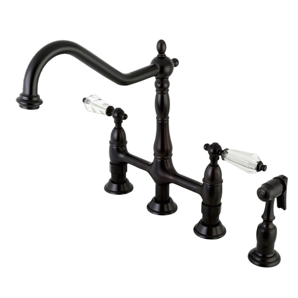 Kingston Brass Victorian Crystal 2 Handle Bridge Kitchen Faucet With