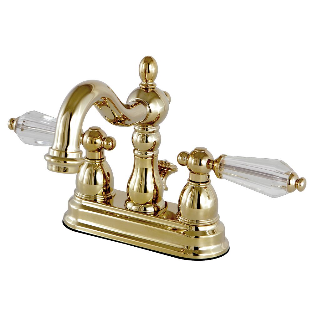 Kingston Brass Restoration Crystal 4 In Centerset 2 Handle Bathroom Faucet In Polished Br