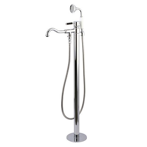 Kingston Brass Freestanding Single-Handle Floor-Mount Roman Tub Faucet with Hand Shower in Chrome