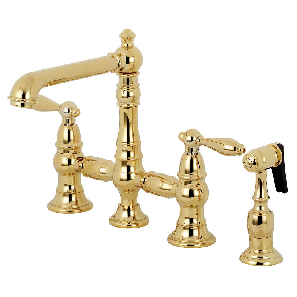 Kingston Brass English Country 2 Handle Bridge Kitchen Faucet With Side Sprayer In Polishe The Home Depot Canada