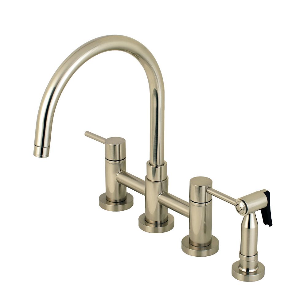 Kingston Brass Concord 2 Handle Bridge Kitchen Faucet With Side Sprayer In Brushed Nickel The Home Depot Canada
