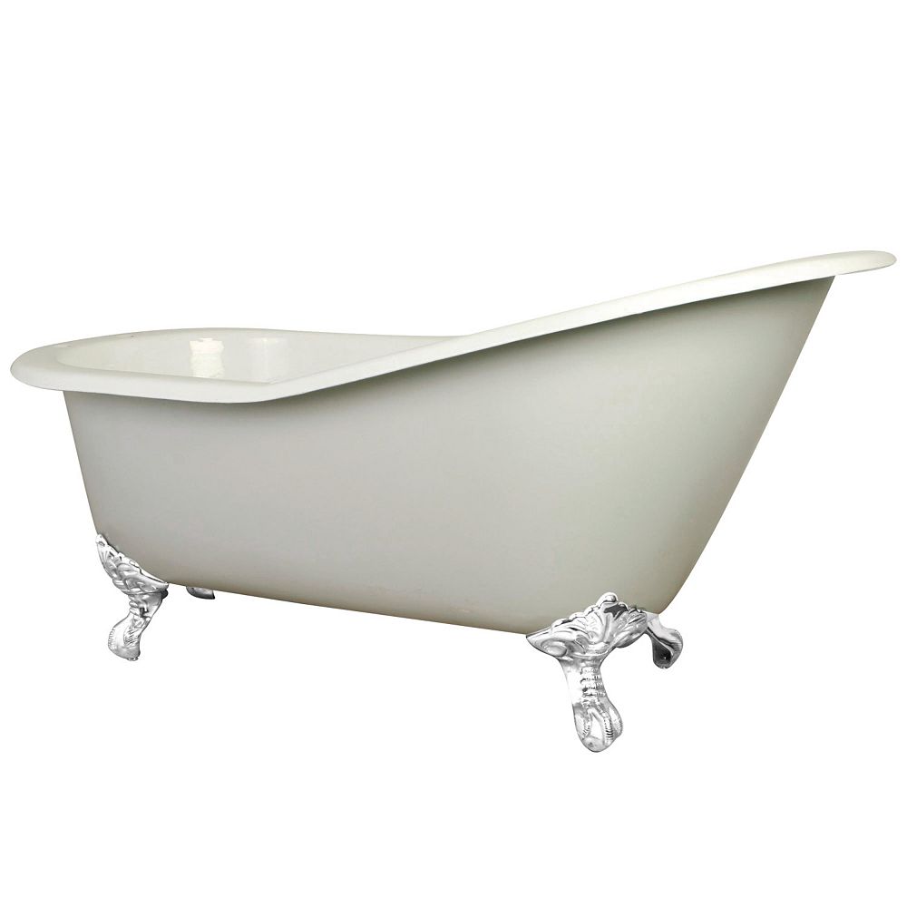 Kingston Brass 5 ft. Cast Iron White Claw Foot Slipper Tub with 7 in