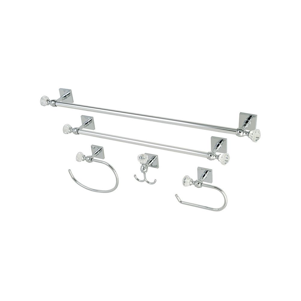 Kingston Brass Square Crystal 5Piece Bath Hardware Set in Chrome The