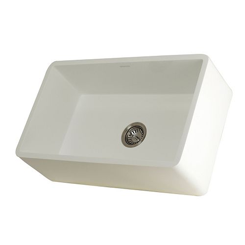 Kingston Brass Laney Farmhouse Solid Surface White Stone 30 in. Single Bowl Kitchen Sink