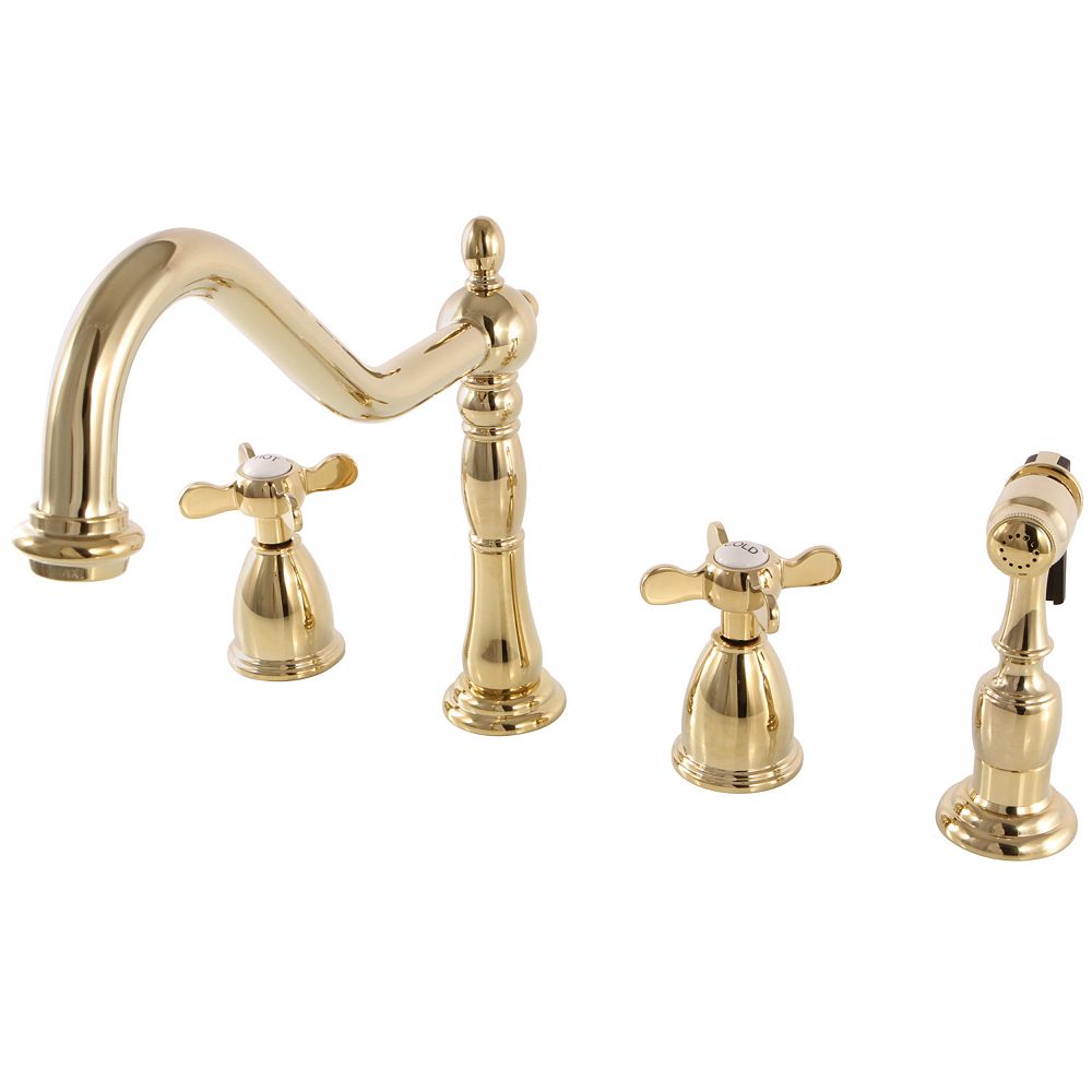 Kingston Brass Victorian Cross 2 Handle Standard Kitchen Faucet With Side Sprayer In Polis The Home Depot Canada