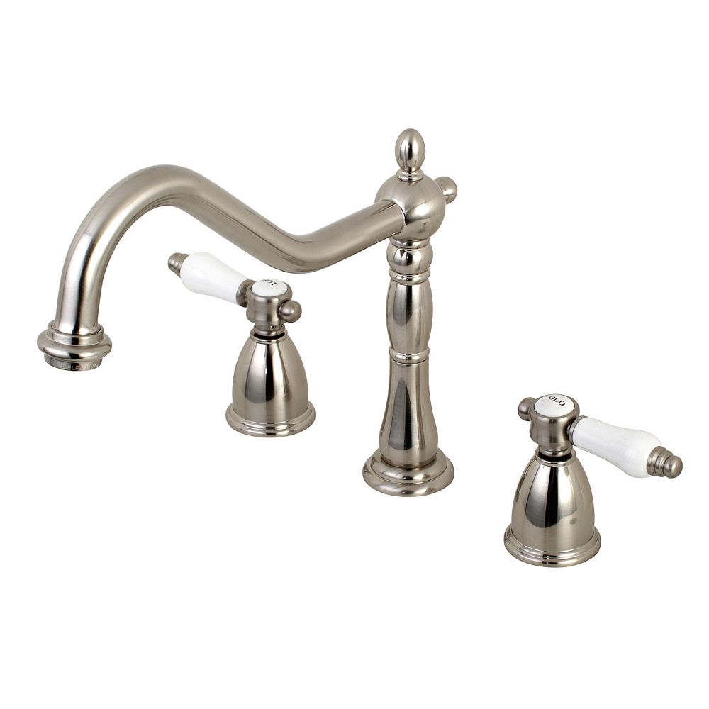 Kingston Brass Victorian Porcelain 2 Handle Standard Kitchen Faucet In Satin Nickel The Home 6952