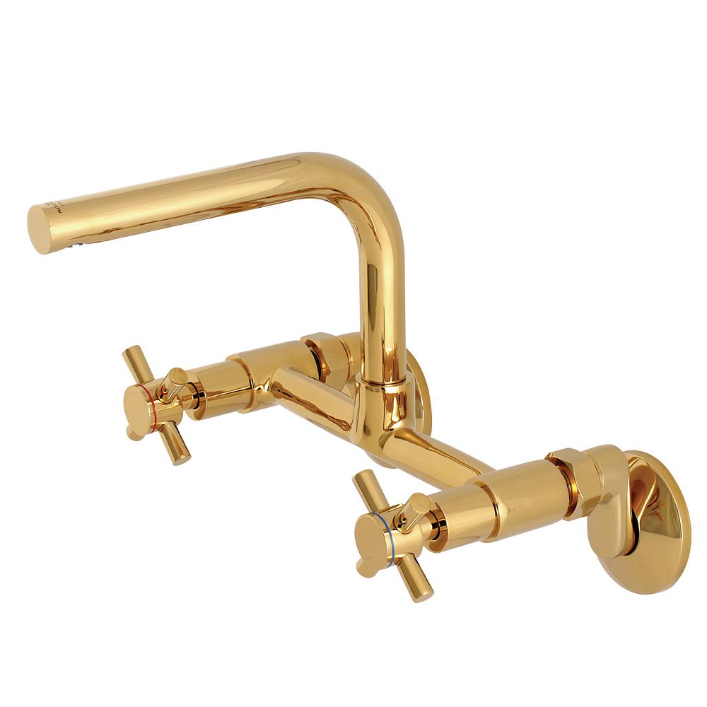 Kingston Brass Gramercy Adjustable Center 2 Handle Wall Mount Standard Kitchen Faucet In P The Home Depot Canada