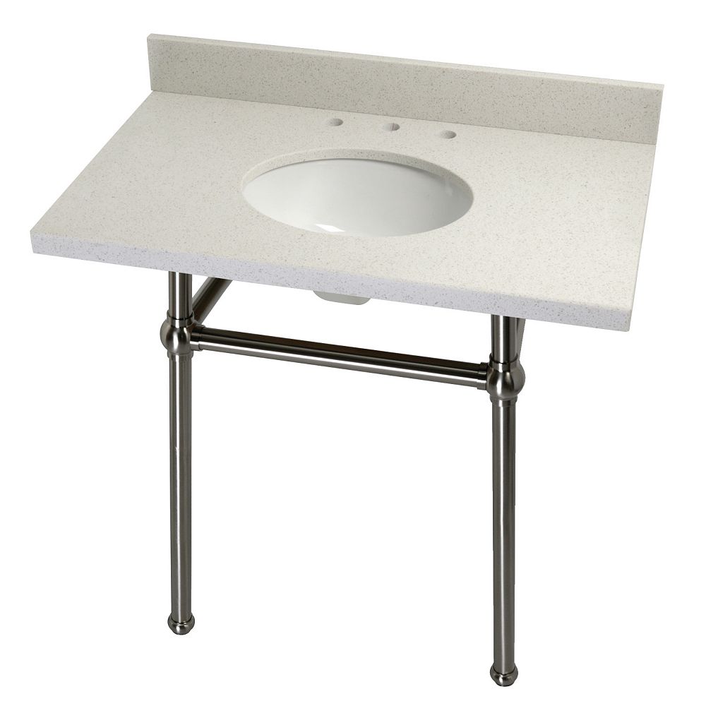 Kingston Brass Washstand 36 in. Console Table in White Quartz with