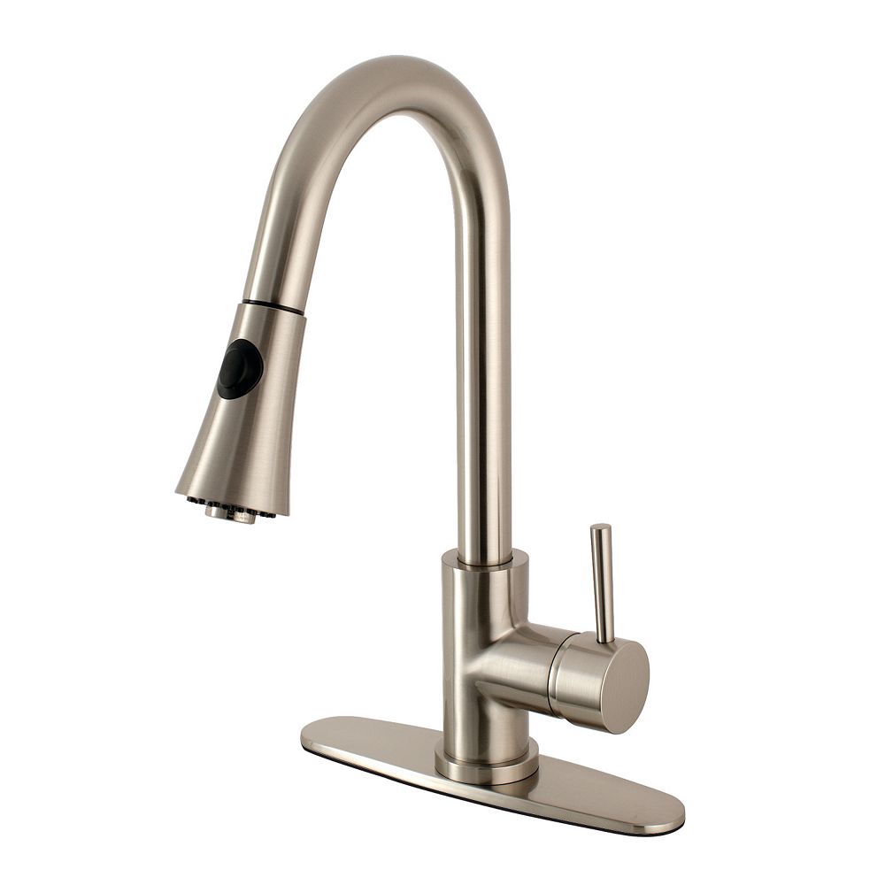 Kingston Brass Modern Single Handle Pull Down Sprayer Kitchen Faucet In Satin Nickel The Home 7240