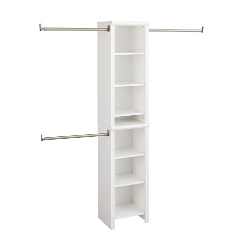 Impressions 16-inch Narrow Closet Kit in White with 8 Shelves and 3 Expandable Closet Rods