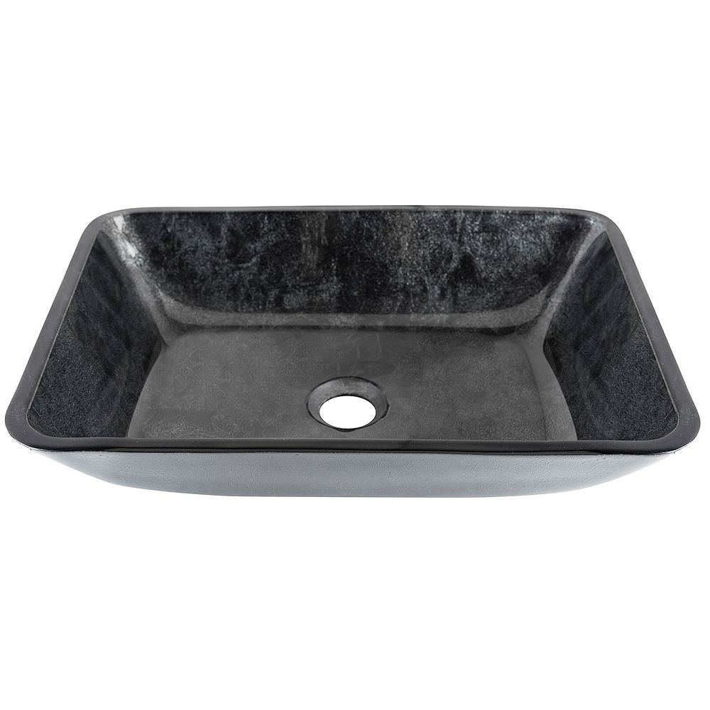 Vigo Glass Rectangular Vessel Bathroom Sink In Onyx Gray The Home Depot Canada