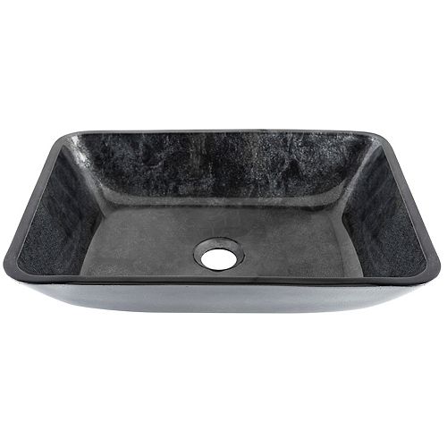 Glass Rectangular Vessel Bathroom Sink in Onyx Gray