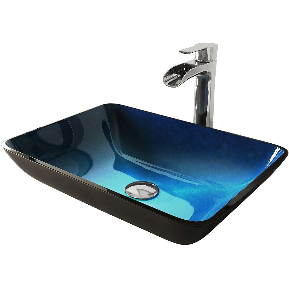 Vigo Glass Vessel Bathroom Sink In Turquoise Water And Niko Faucet Set In Chrome The Home Depot Canada