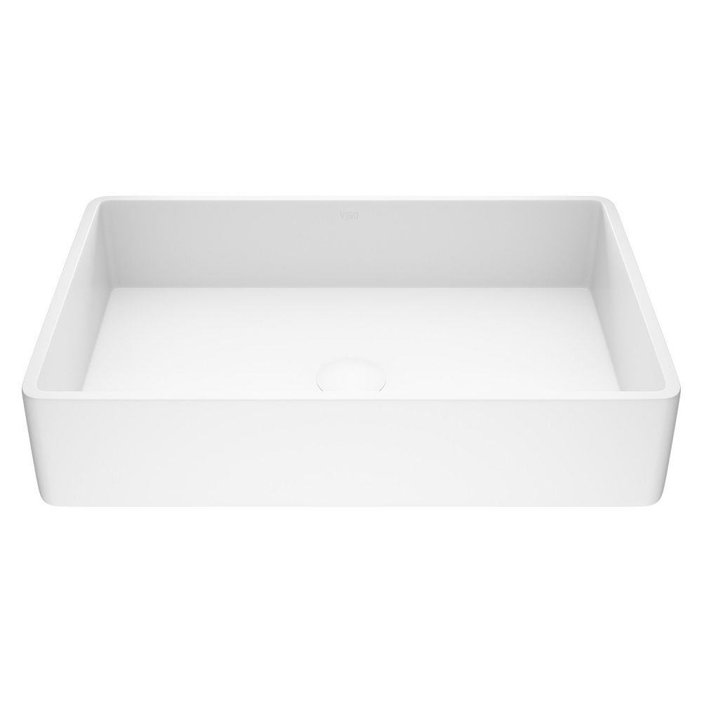 VIGO Matte Stone Magnolia Composite Rectangular Vessel Bathroom Sink in White The Home Depot