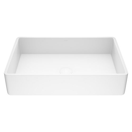 Matte Stone Magnolia Composite Rectangular Vessel Bathroom Sink in White