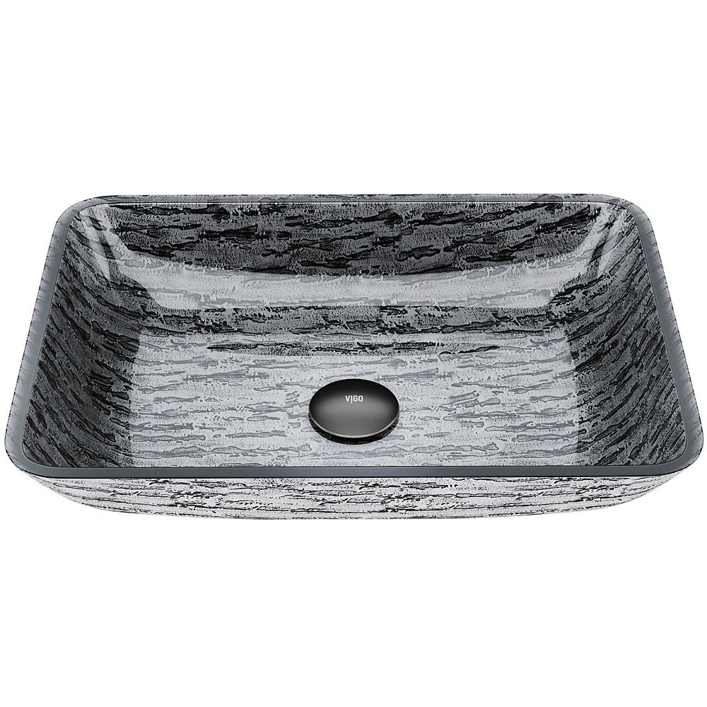 VIGO Glass Rectangular Vessel Bathroom Sink in Titanium Gray The Home