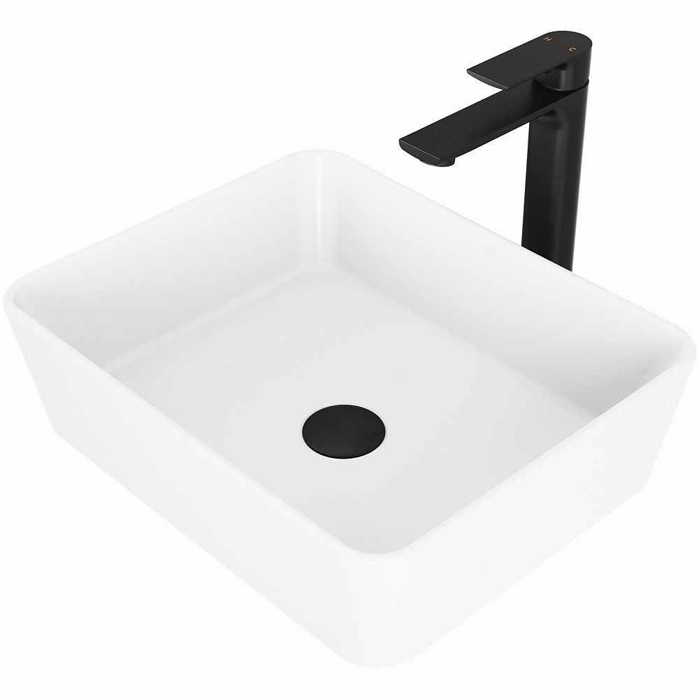 VIGO Matte Stone Marigold Composite Rectangular Vessel Bathroom Sink in