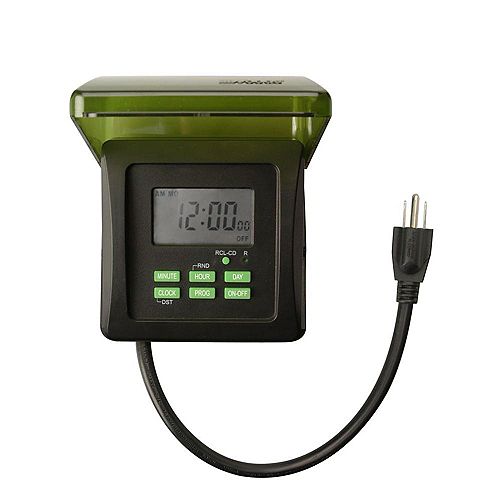 15-Amp 7-Day Outdoor Plug-In Heavy-Duty Dual-Outlet Digital Timer, Black