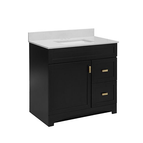 Rocara Black 37-inch W Vanity Combo with Engineered Stone Top