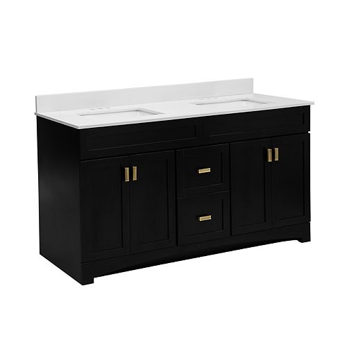 Glacier Bay Rocara Black 61-Inch W Vanity Combo With White Engineered Stone Top And Dual S... | The Home Depot Canada