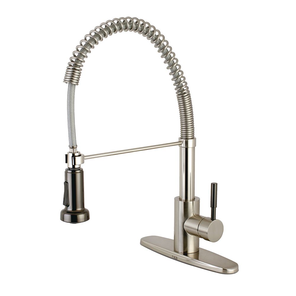 Kingston Brass Modern Single Handle Pull Down Sprayer Kitchen Faucet In Brushed Nickel And The Home Depot Canada