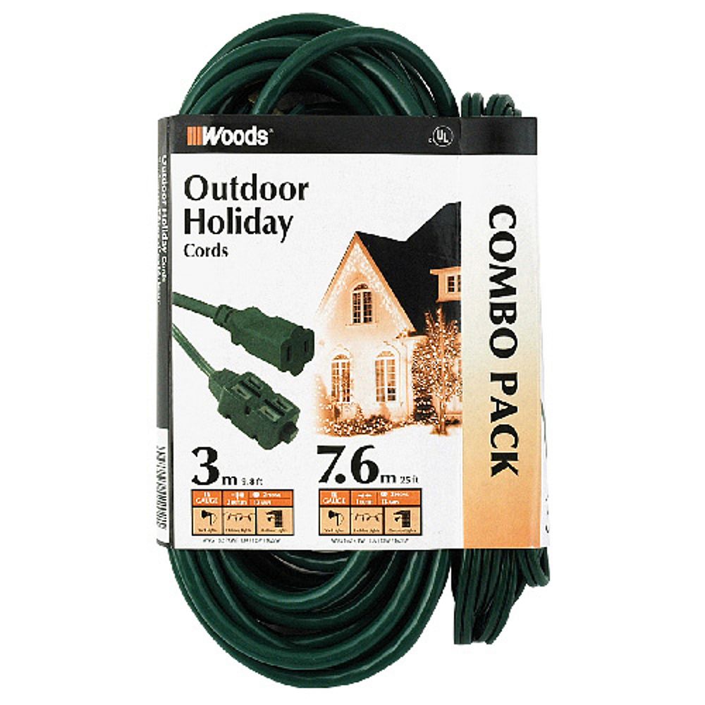 Woods Outdoor Extension Cords, 25 ft. 16/2 SJTW and 10 ft. PXWT (2 Pack