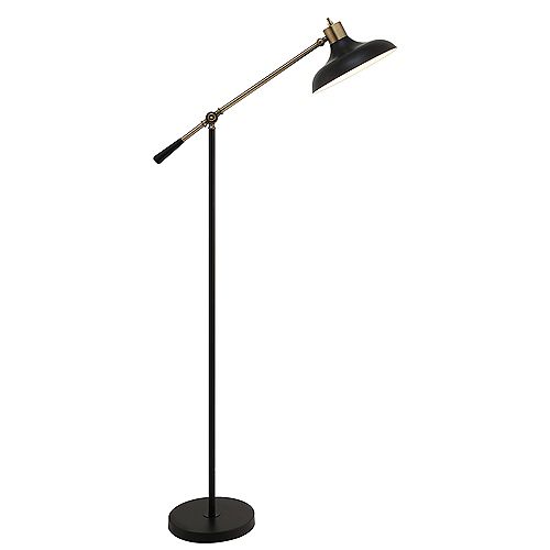 58-inch Matte Black and Antique Brass Floor Lamp