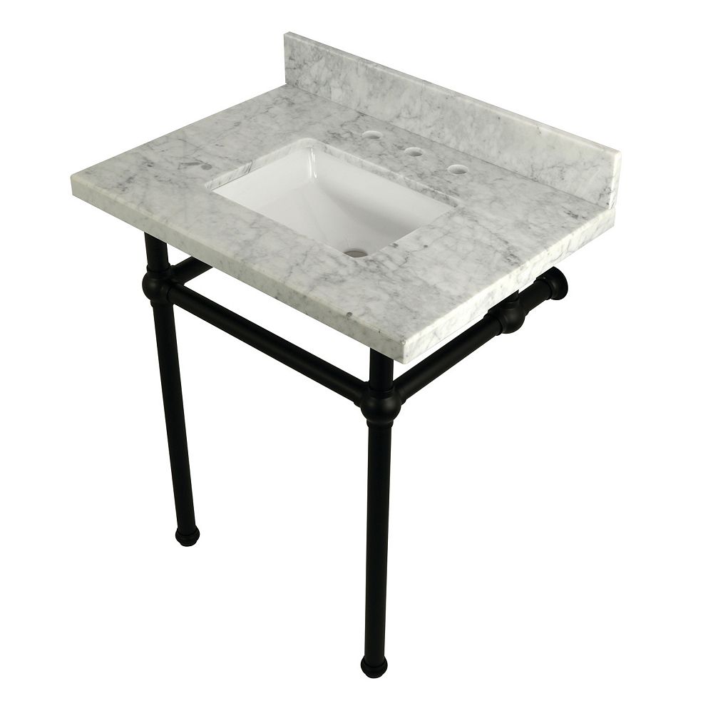 Kingston Brass Square Sink Washstand 30 in. Console Table in Carrara ...