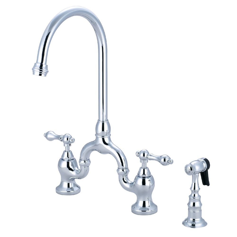 Kingston Brass Country 2 Handle Bridge Kitchen Faucet With Side Sprayer In Polished Chrome The 7908