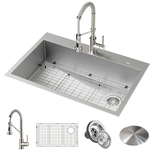 Loften All-in-One 33-inch Dual Mount Stainless Steel Single-Bowl Kitchen Sink with Pull-Down Faucet