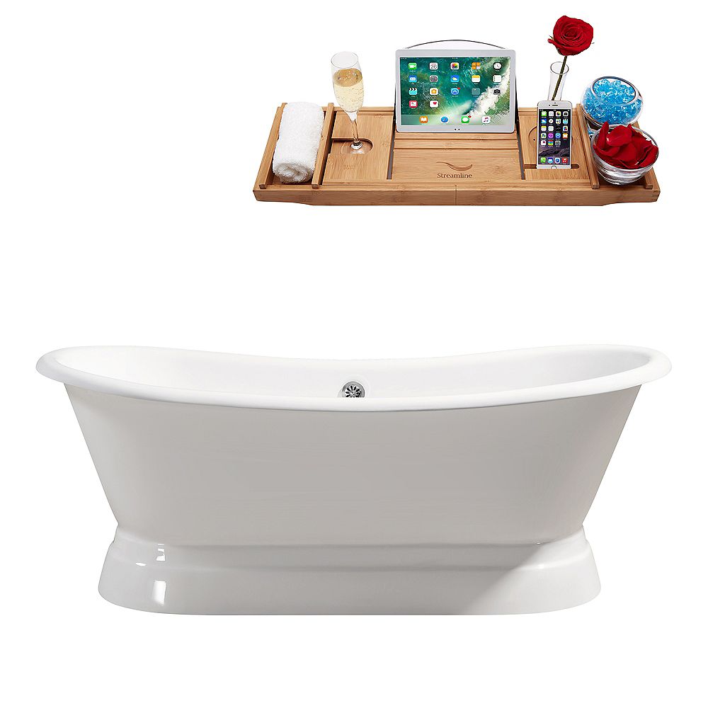 streamline-71-cast-iron-r5300ch-soaking-freestanding-tub-and-tray-with