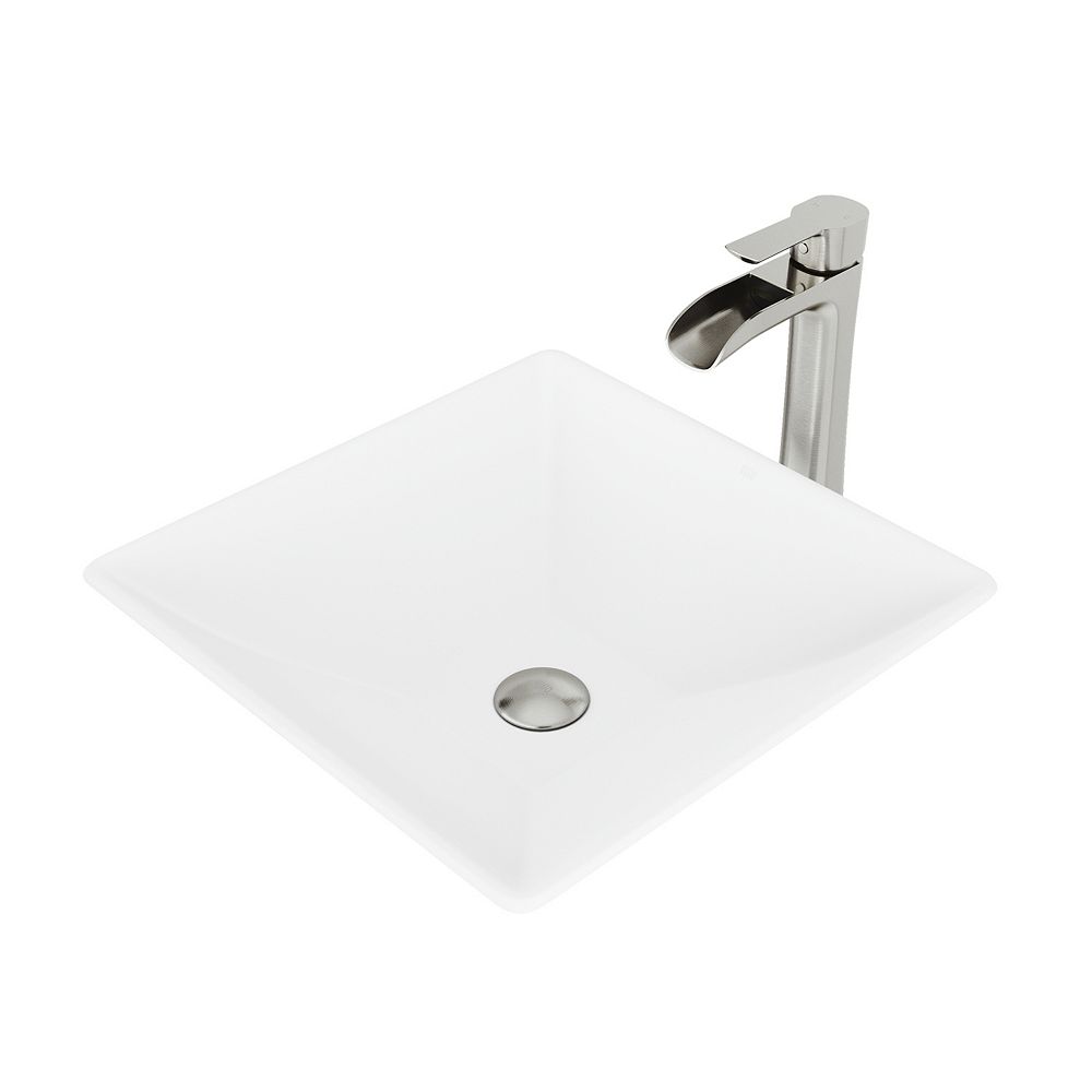 VIGO Matte Stone Hibiscus Composite Square Vessel Bathroom Sink in